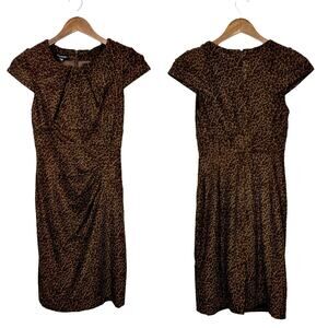 Bebe Brown & Black Cheetah Animal Print Faux Suede Pleated Y2K Mini Sheath Dress